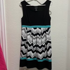 Enfocus Studio Black, white and teal dress. Size 10